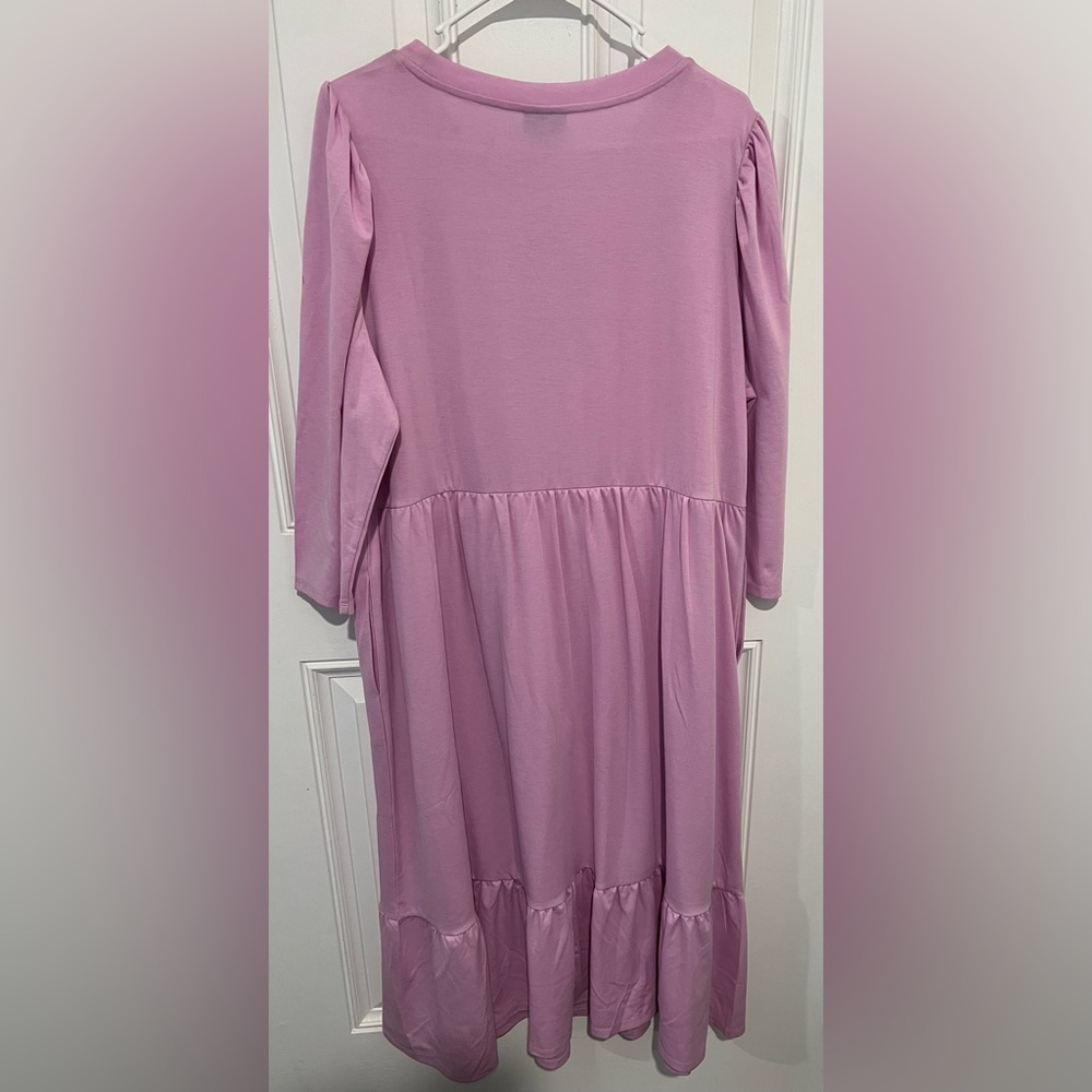 New! Who What Wear Long Sleeve Lilac Light Purple Tiered Midi Dress Size 1X NWT - Picture 13 of 16